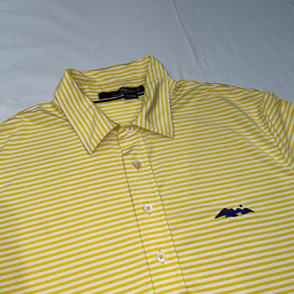 RLX Ralph‎ Lauren Mens Yellow Striped Golf Polo Shirt The Reserve Lake Keowee L